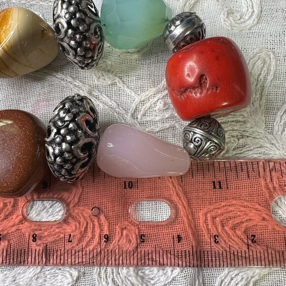 Handmade Genuine Multi Gemstone Chunky Beads Blessingway Necklace 22” 925 Silver - Picture 6 of 9